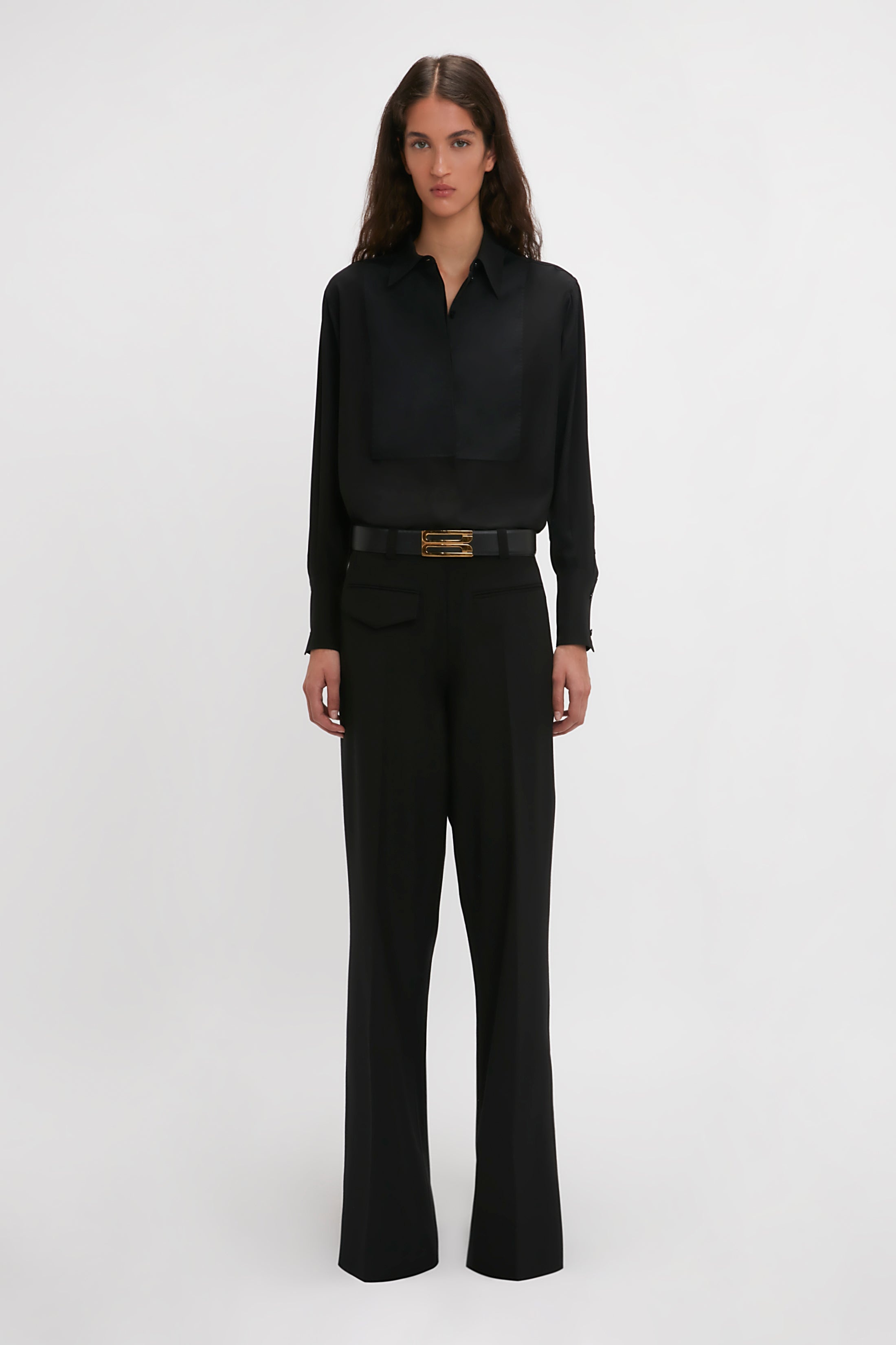 Contrast Bib Shirt In Black - 2