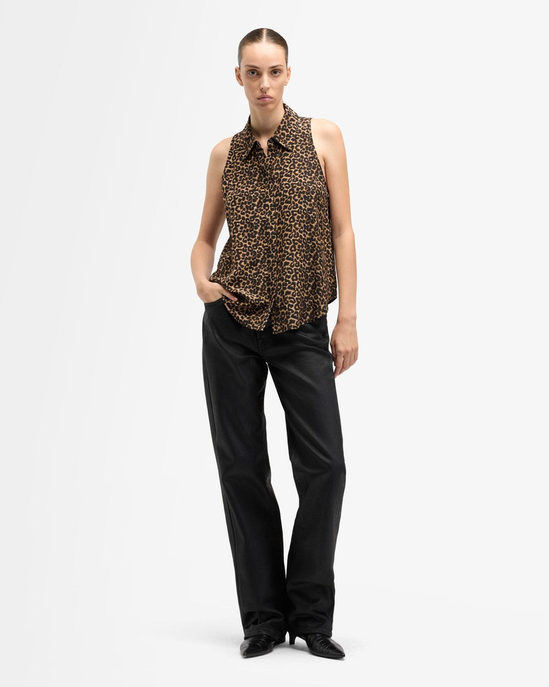 Sleeveless Silk Button Down in Leo 3