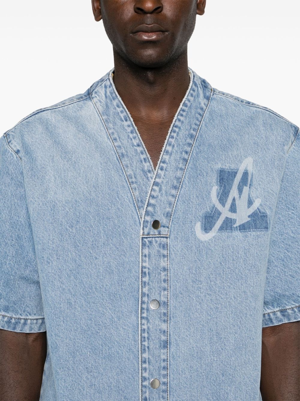 logo-print denim shirt - 5