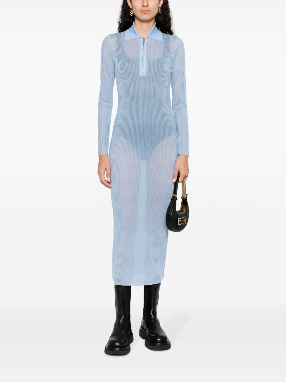 long-sleeve ribbed midi dress - 2
