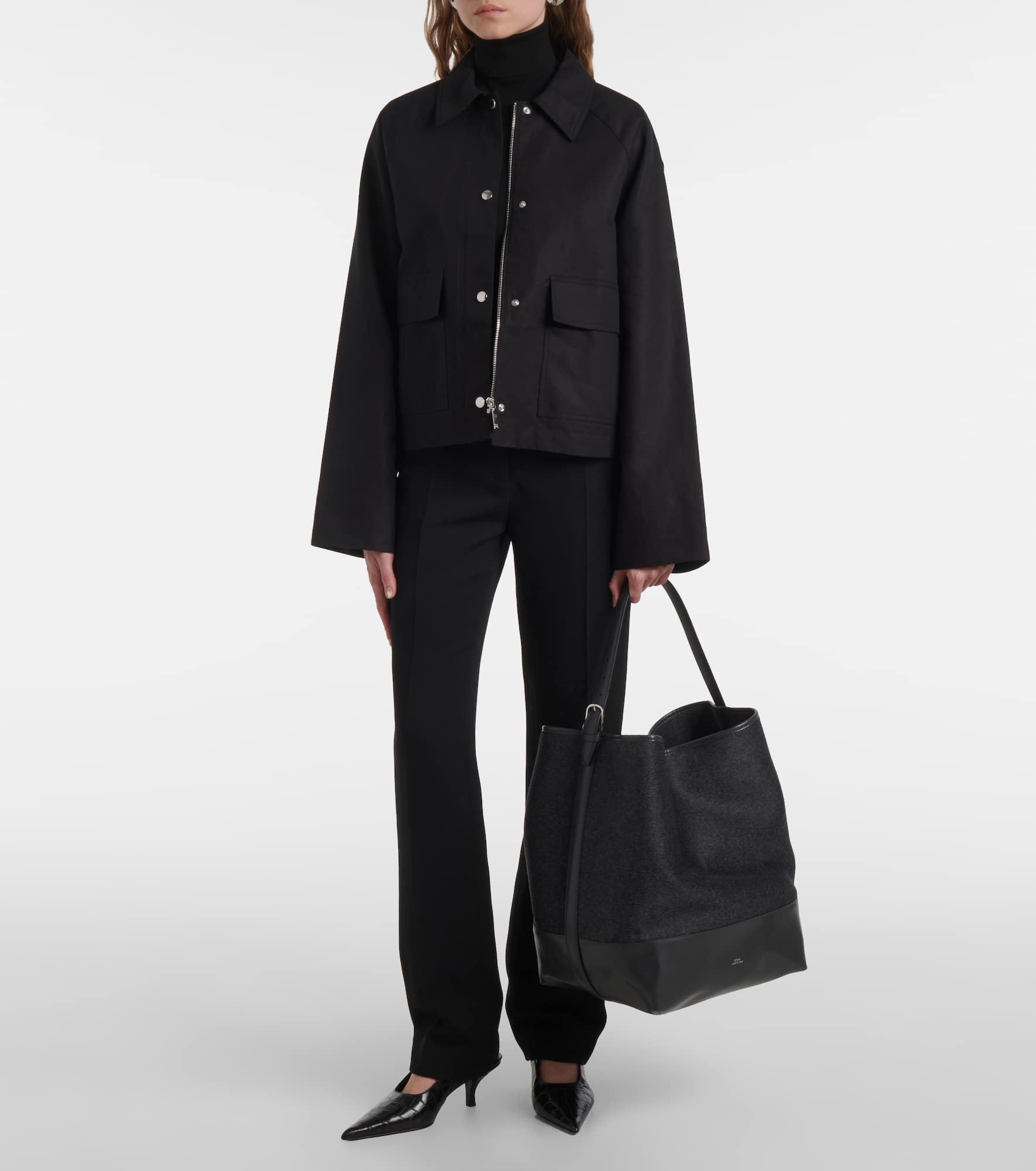 Leather-trimmed wool doublé tote bag - 5