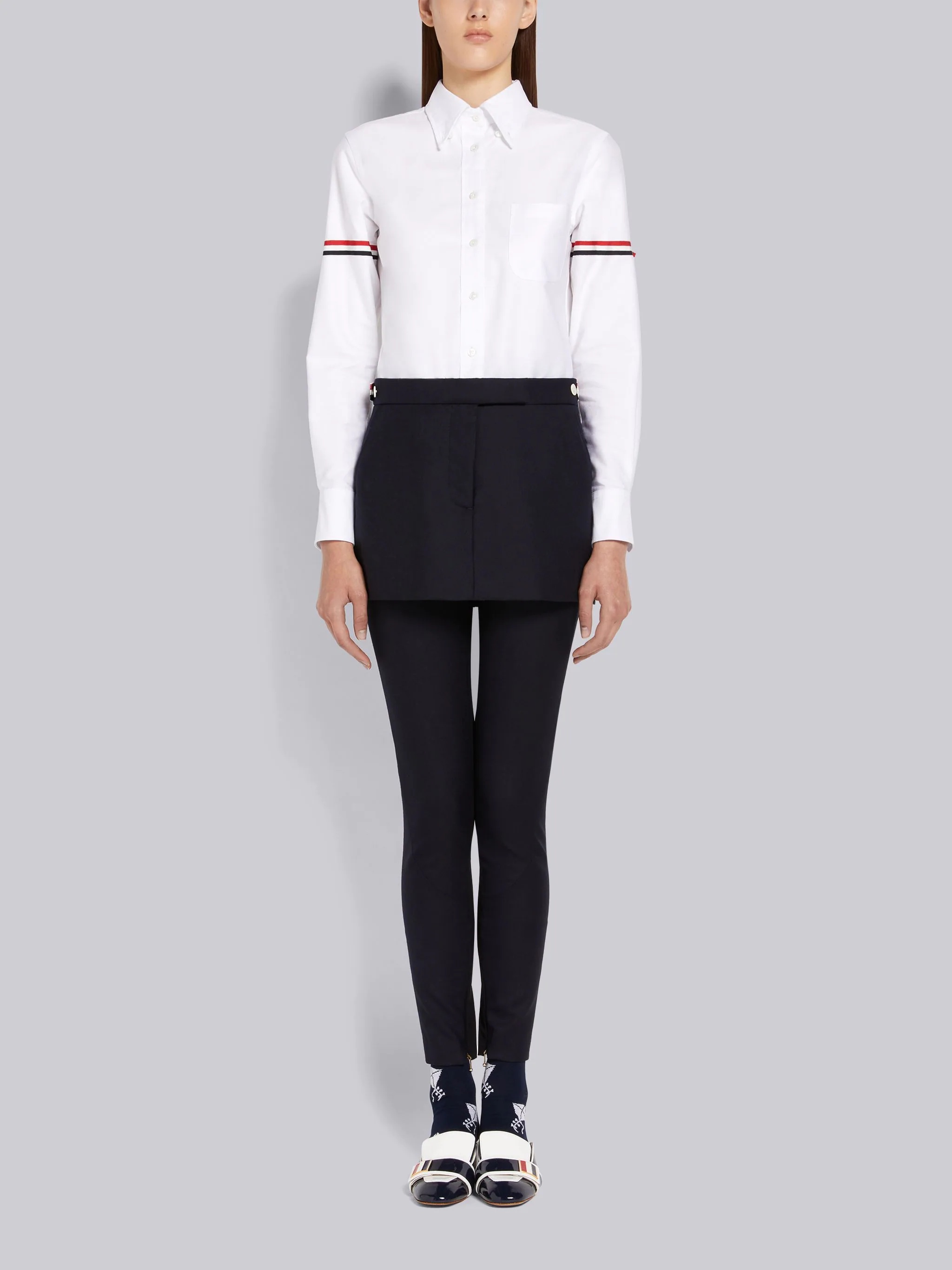 Navy Super 120's Twill Stripe Armband Backstrap Skirt Mini Shirtdress - 1