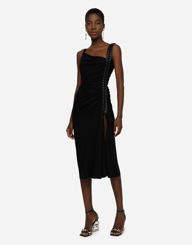 Sable calf-length dress with laces and eyelets - 4