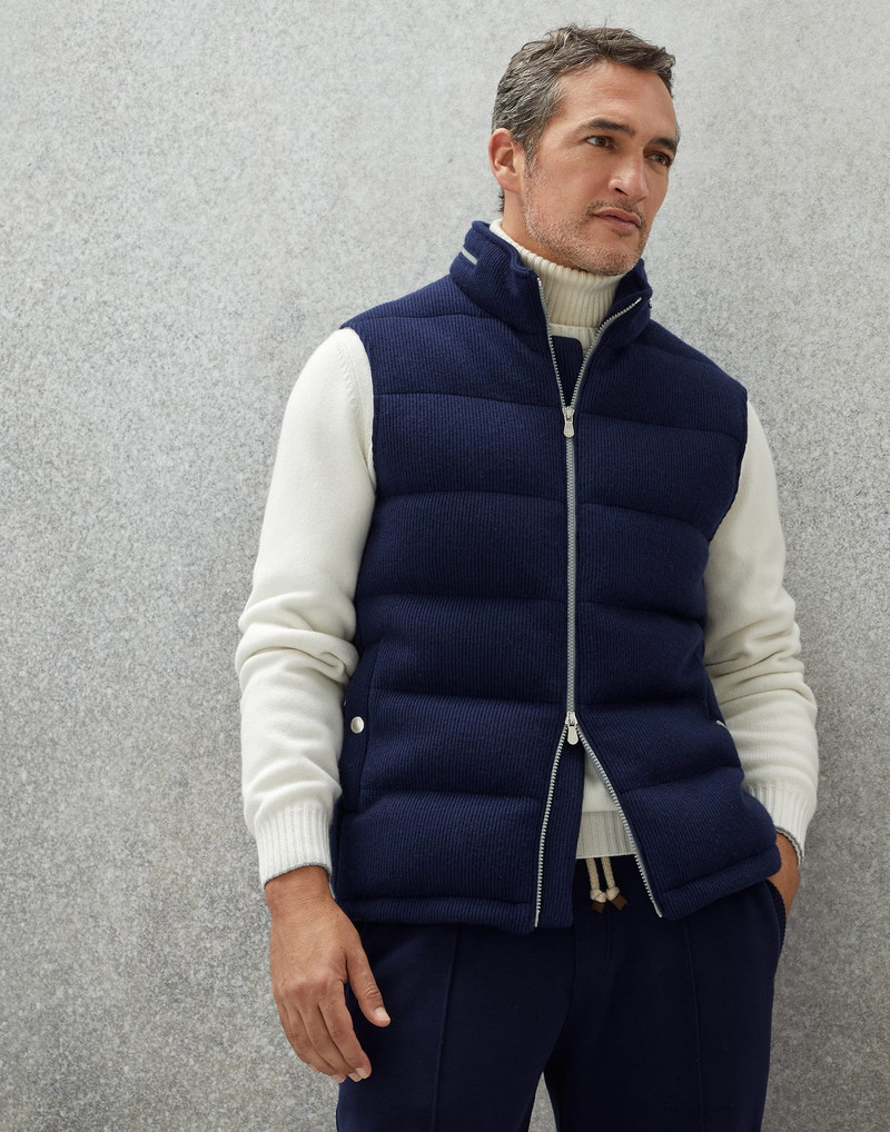 Cashmere 영어 리브 니트 다운 vest with packable 후드 1