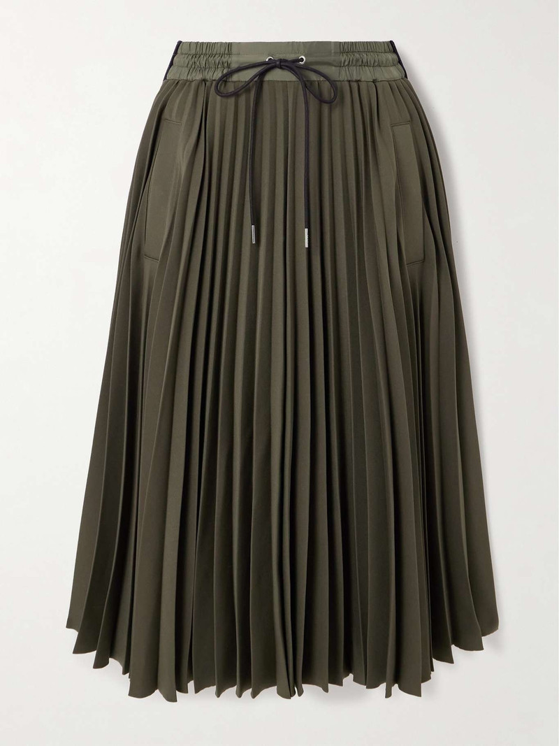 Ribbed-knit trimmed pleated tech-jersey midi skirt 1