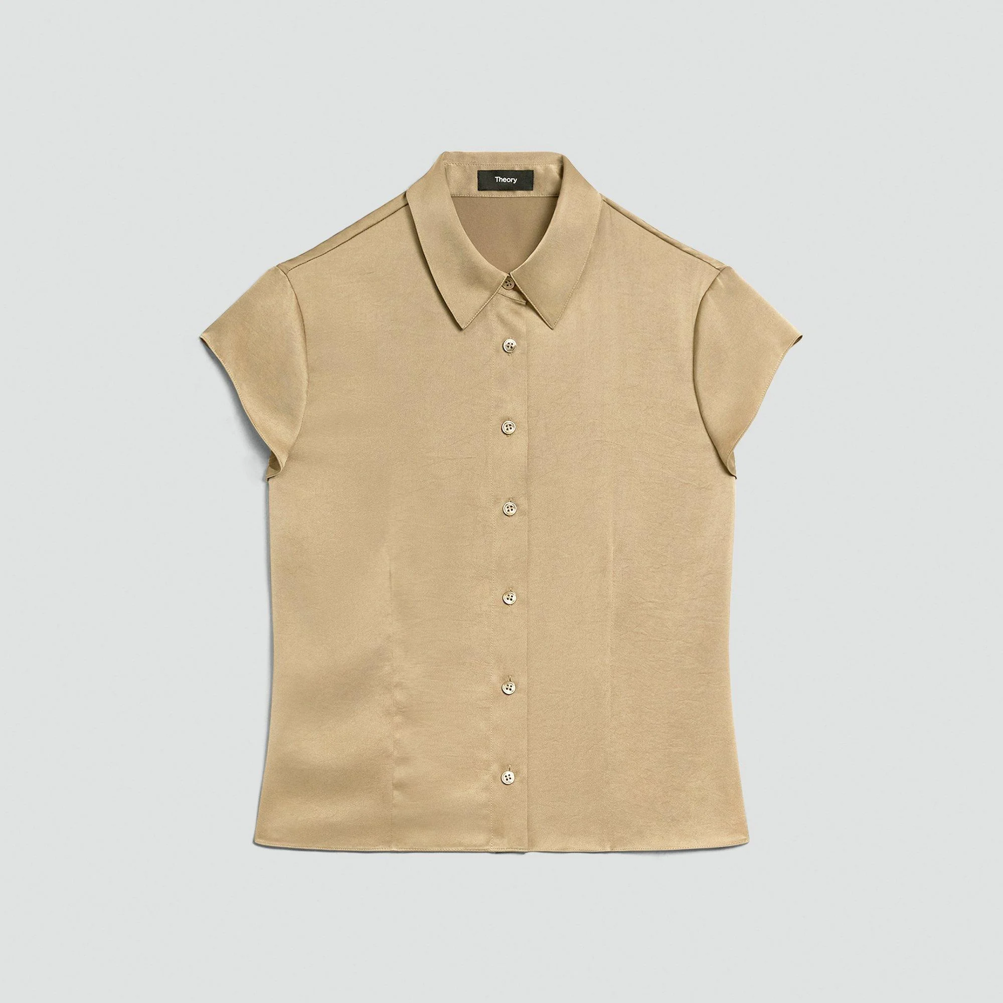 Cinched Cap-Sleeve Shirt in Crushed Satin - 1