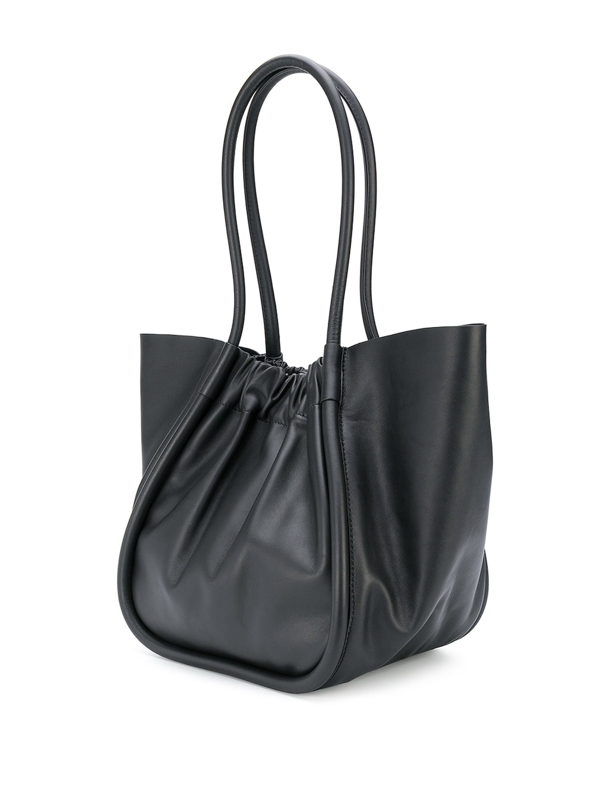 black Ruched large leather tote bag - 3