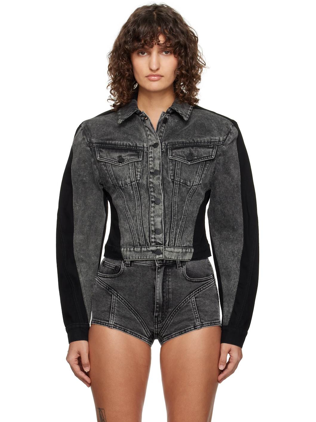 Black Bi-Color Denim Jacket - 1