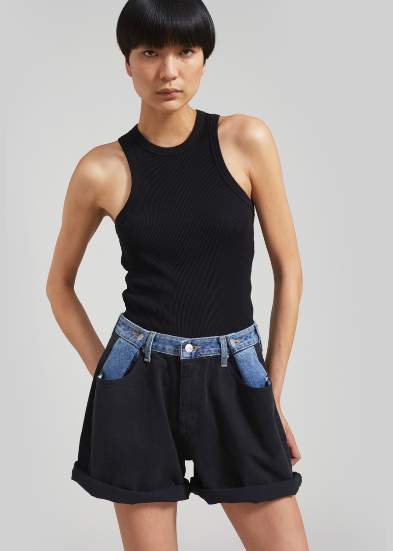 Hayla Contrast Denim Shorts - Black/Blue 6