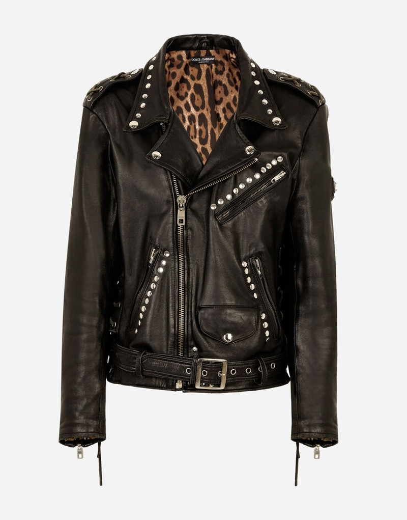 Belted leather biker jacket 1