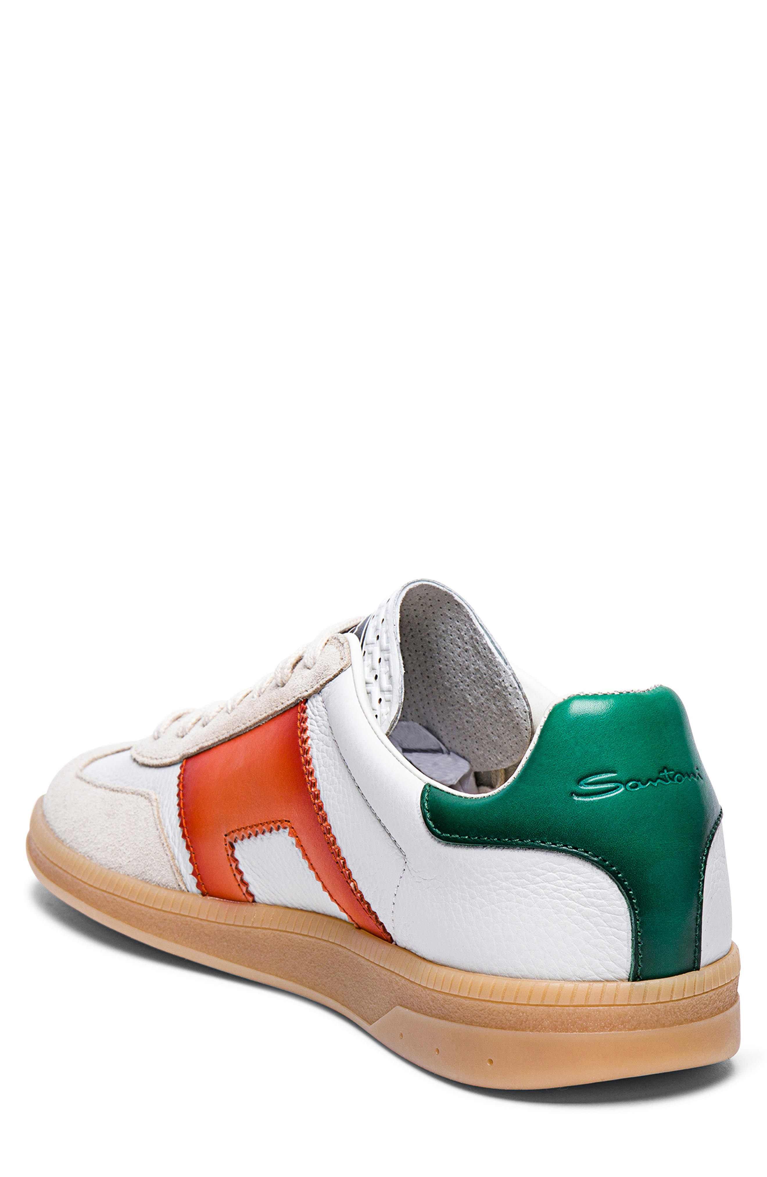 Santoni Olympic Low Top Sneaker in White Orange Green at Nordstrom - 2