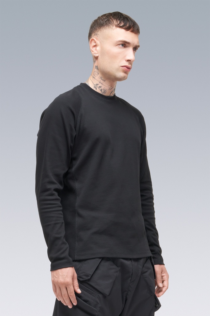 S27-PR Cotton Rib Longsleeve Shirt Black, Size: Medium - 2