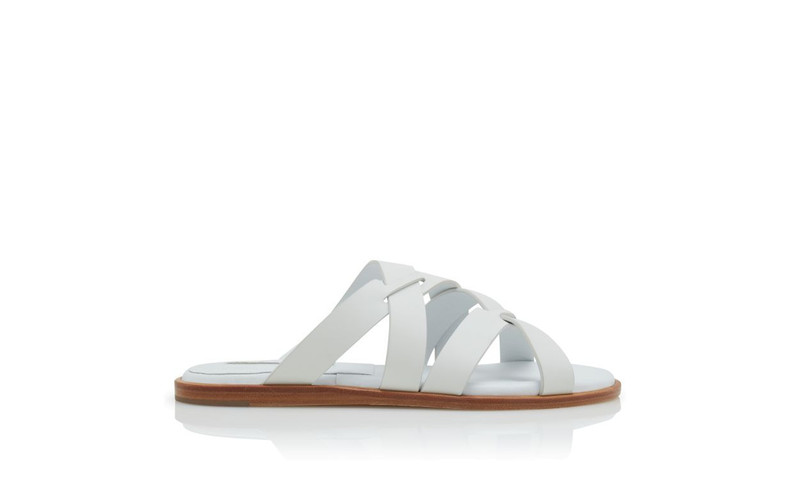 White Calf Leather Crossover Flat Sandals 1