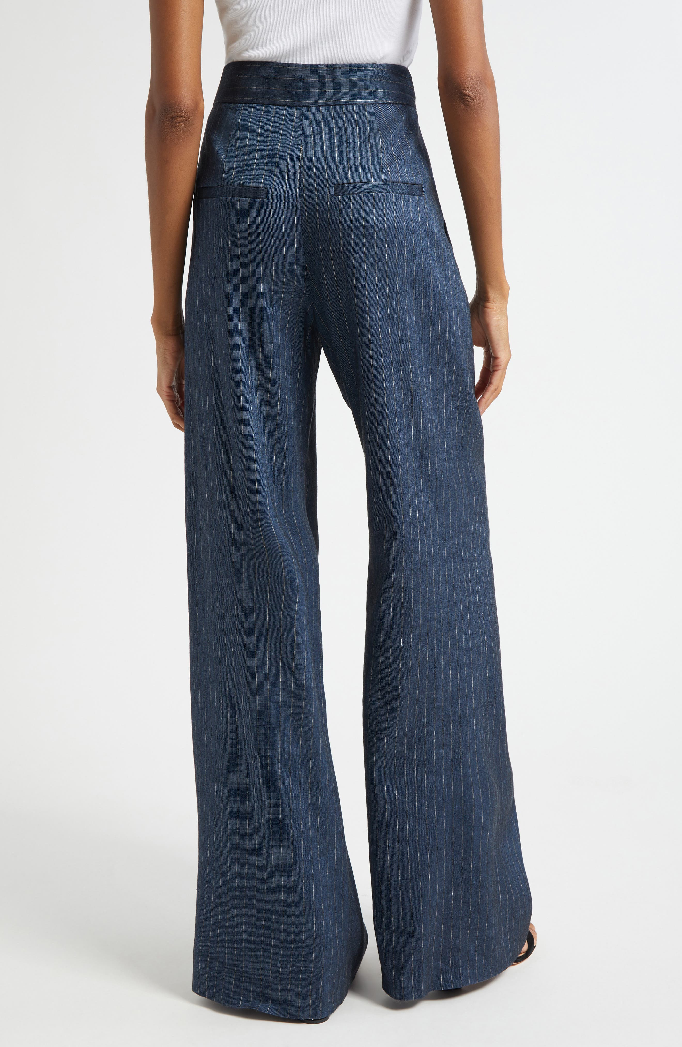 Veronica Beard Rimini Pinstripe Linen Blend Wide Leg Pants in Blue Dove at Nordstrom - 3