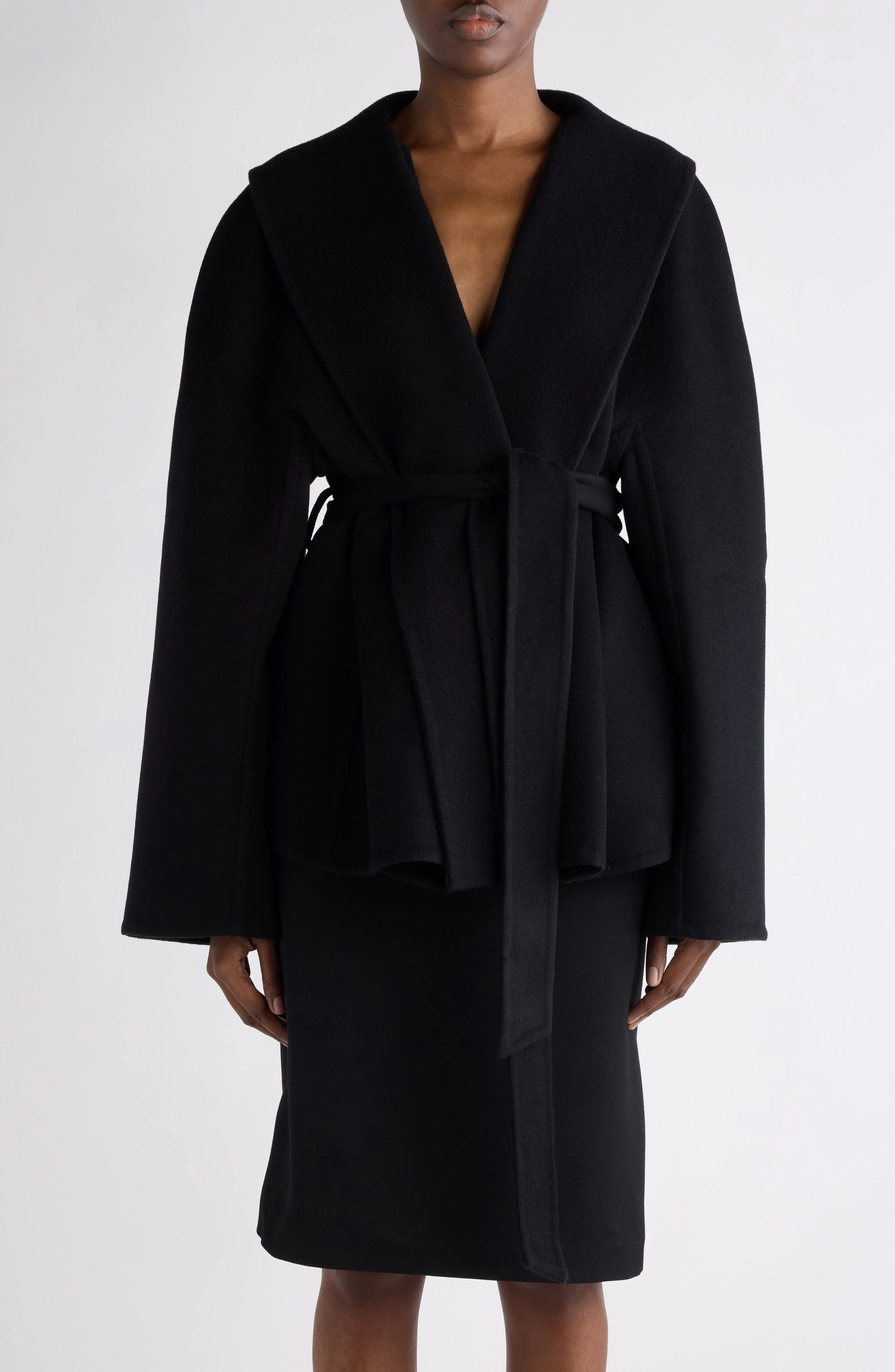 Balenciaga Wool Blend Wrap Coat in 1000 Black at Nordstrom - 1