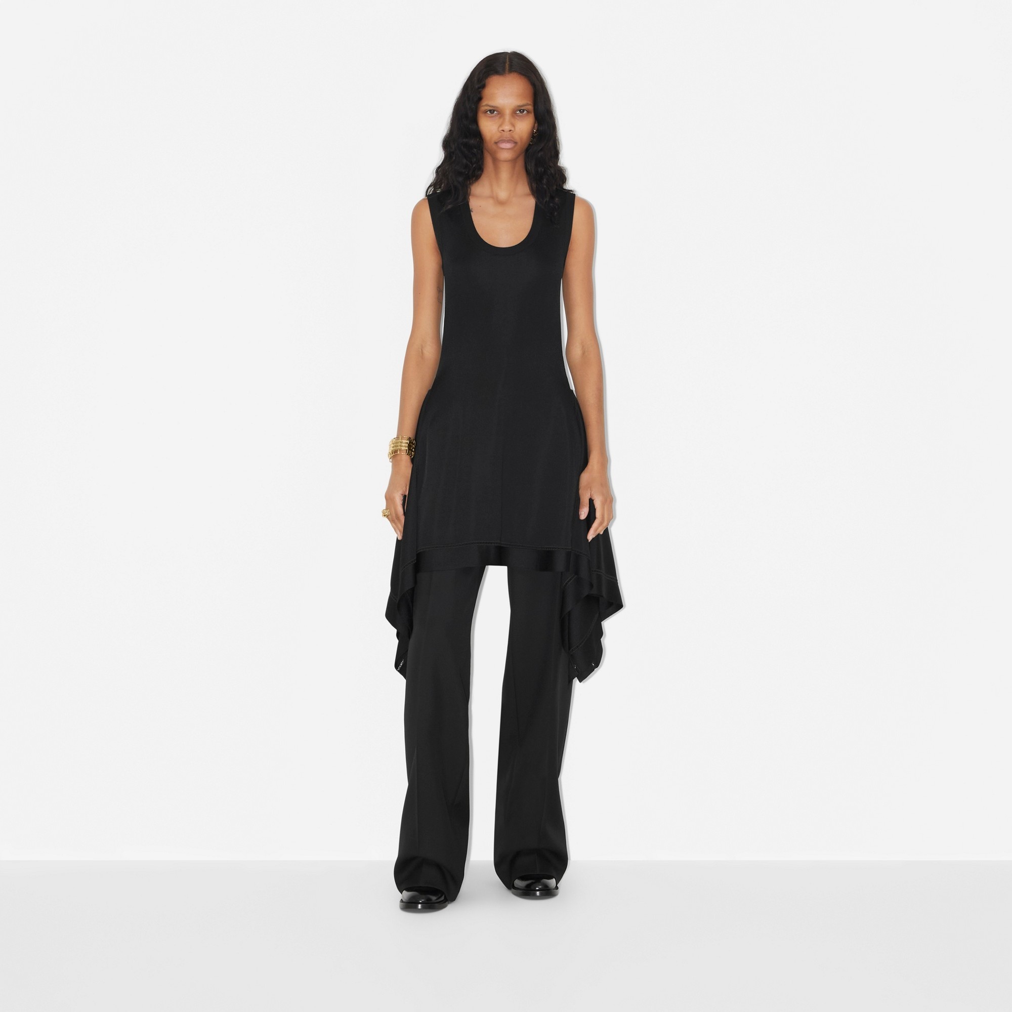 Draped Hem Viscose Blend Dress - 5