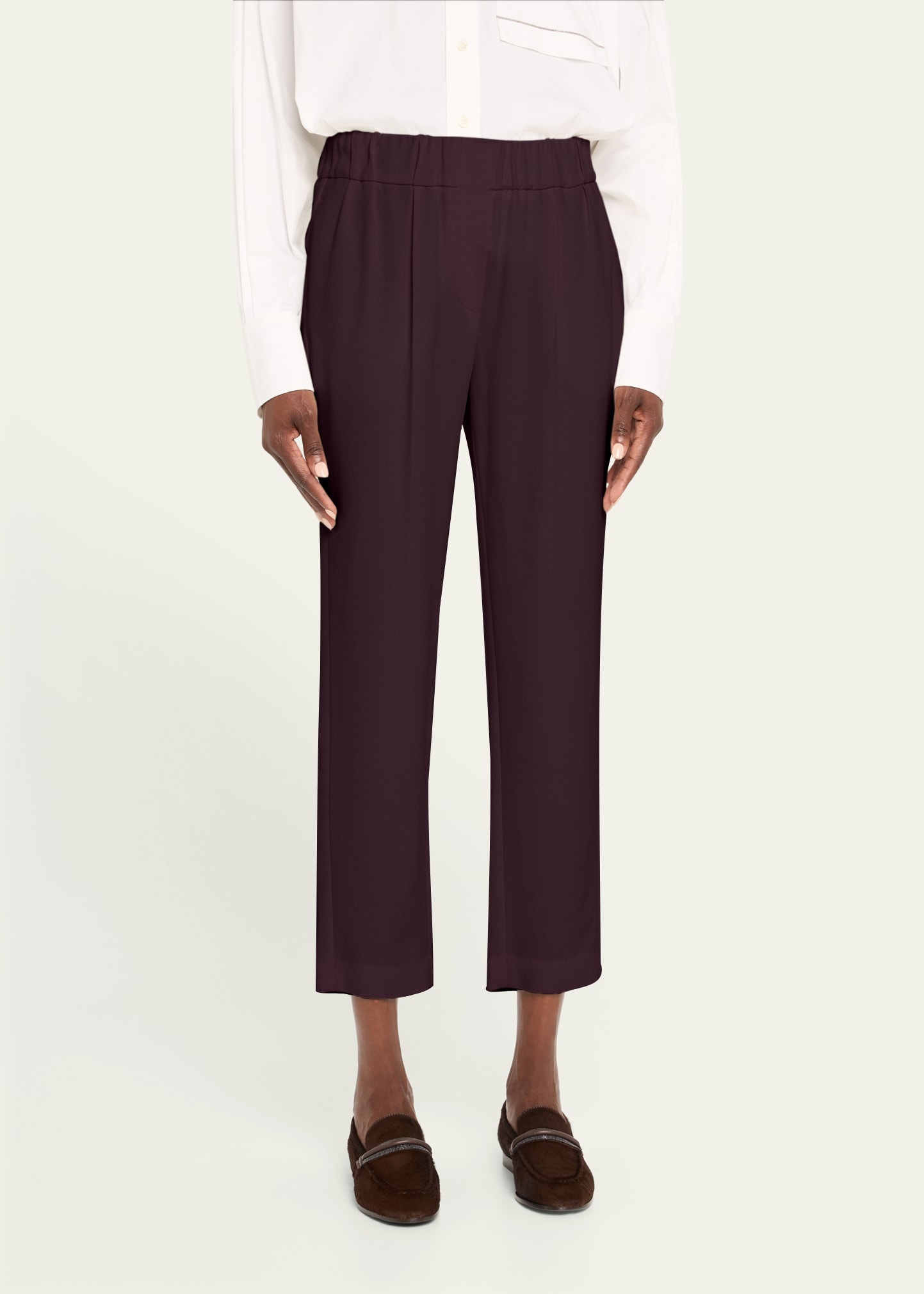 Silk Crepe Cady Tailored Straight-Leg Pull-On Pants - 4