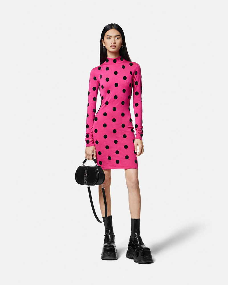 VERSACE Polka Dot Turtleneck Knit Midi Dress outlook