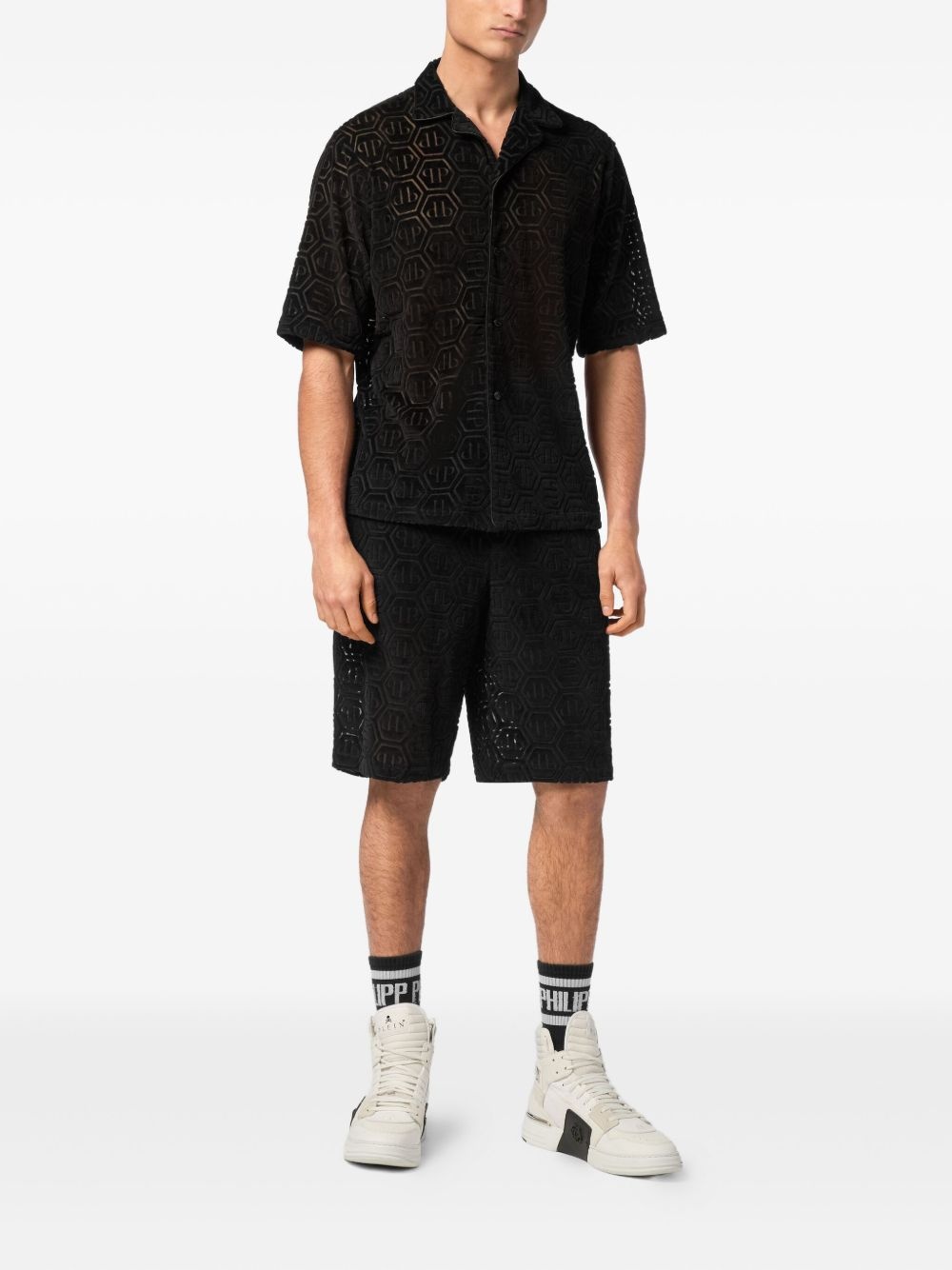 hexagon-patterned short-sleeve shirt - 2