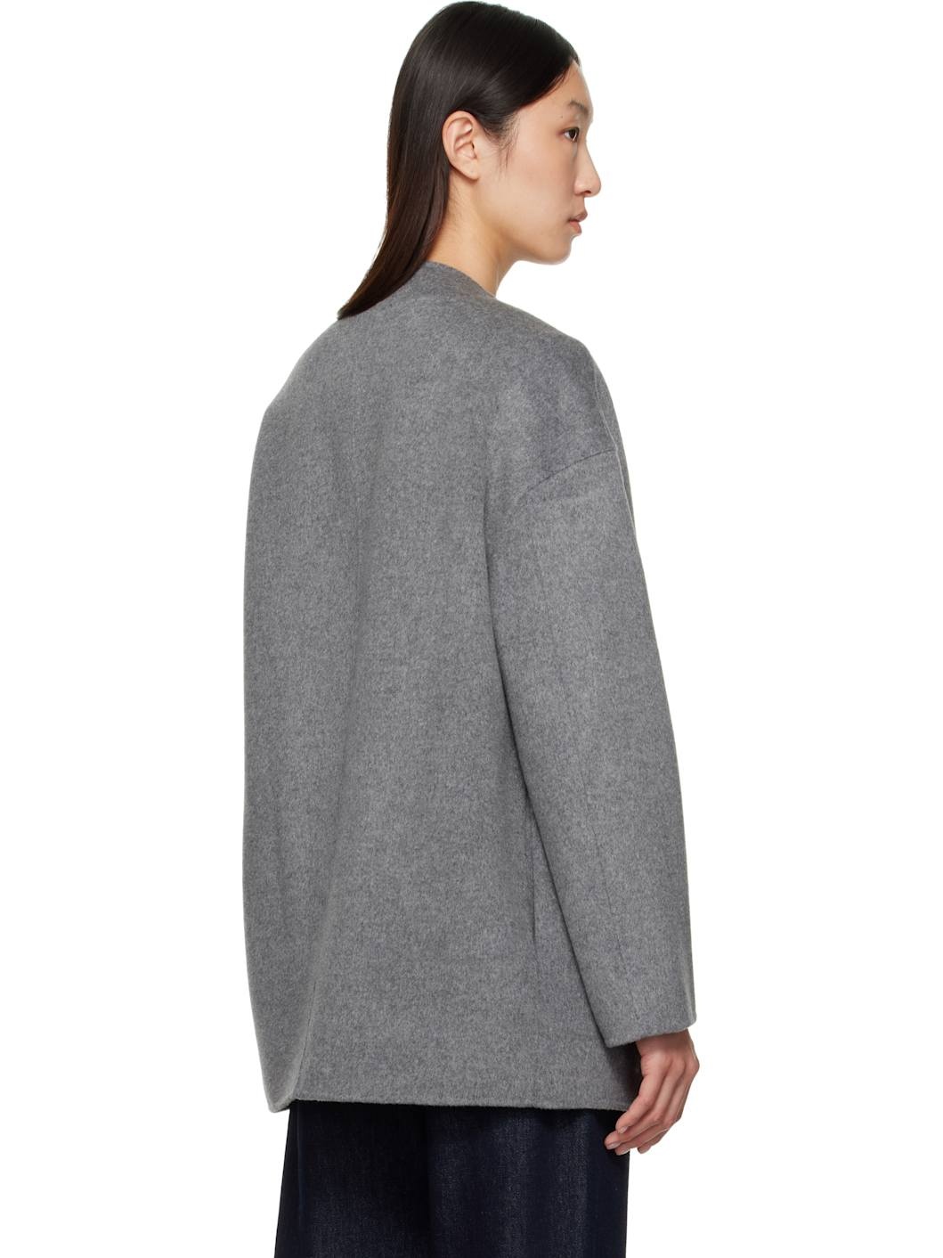 Gray Dunne Wool Drap Short Coat - 3
