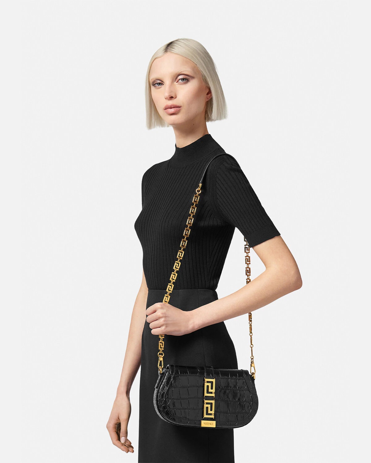 Croc-Effect Greca Goddess Shoulder Bag - 7