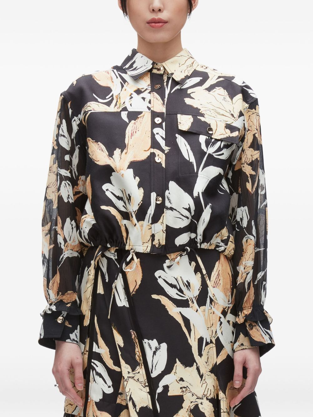 floral-print drawstring shirt - 3