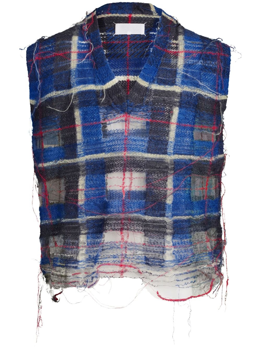 unfinished-effect plaid vest - 1