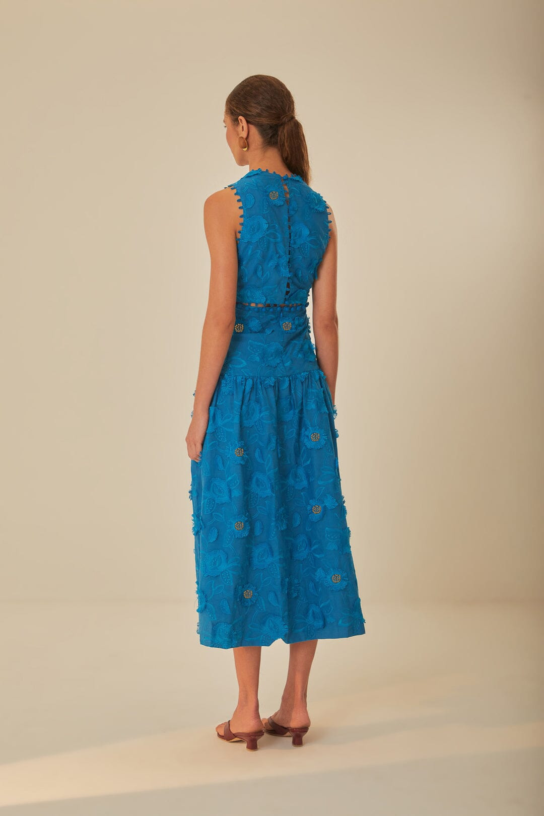 Blue 3D Flower Sleeveless Maxi Dress - 3