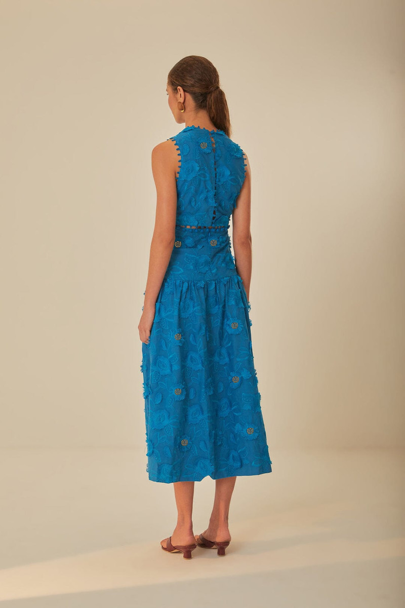 Blue 3D Flower Sleeveless Maxi Dress 3