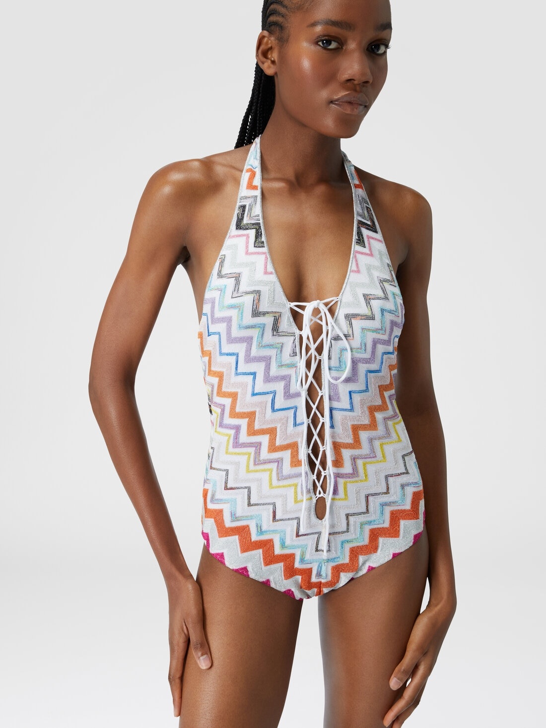 Viscose zigzag one-piece swimming costume with lurex - 4
