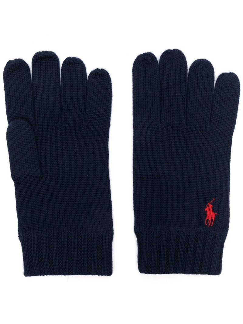 logo-embroidered wool gloves 1