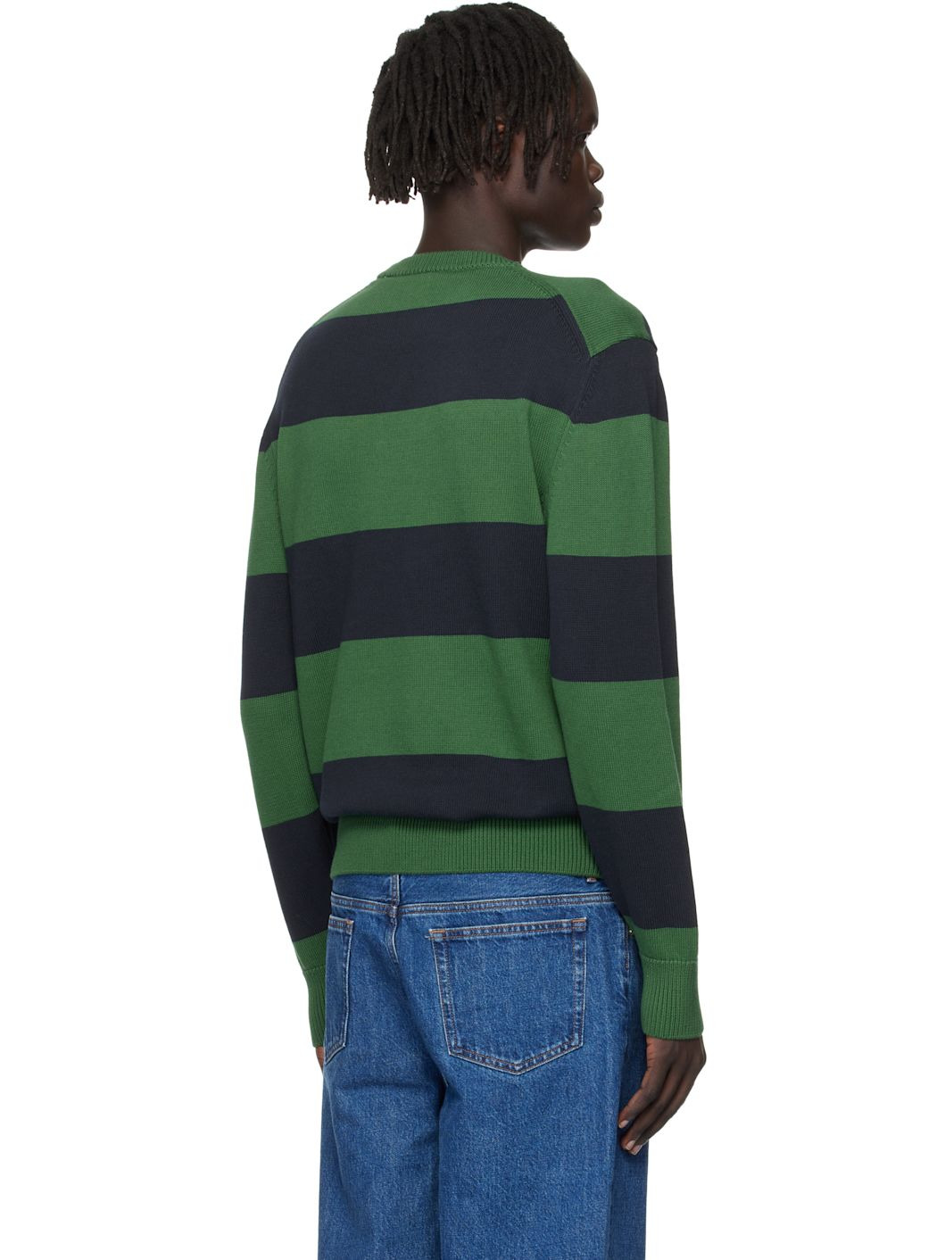 Green & Navy Striped Cotton Jersey Sweater - 3