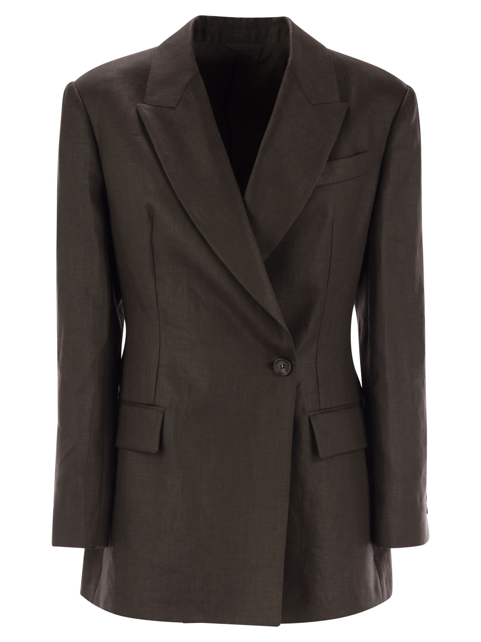 Brunello Cucinelli Women Shiny Linen Twill Jacket With Necklace - 1