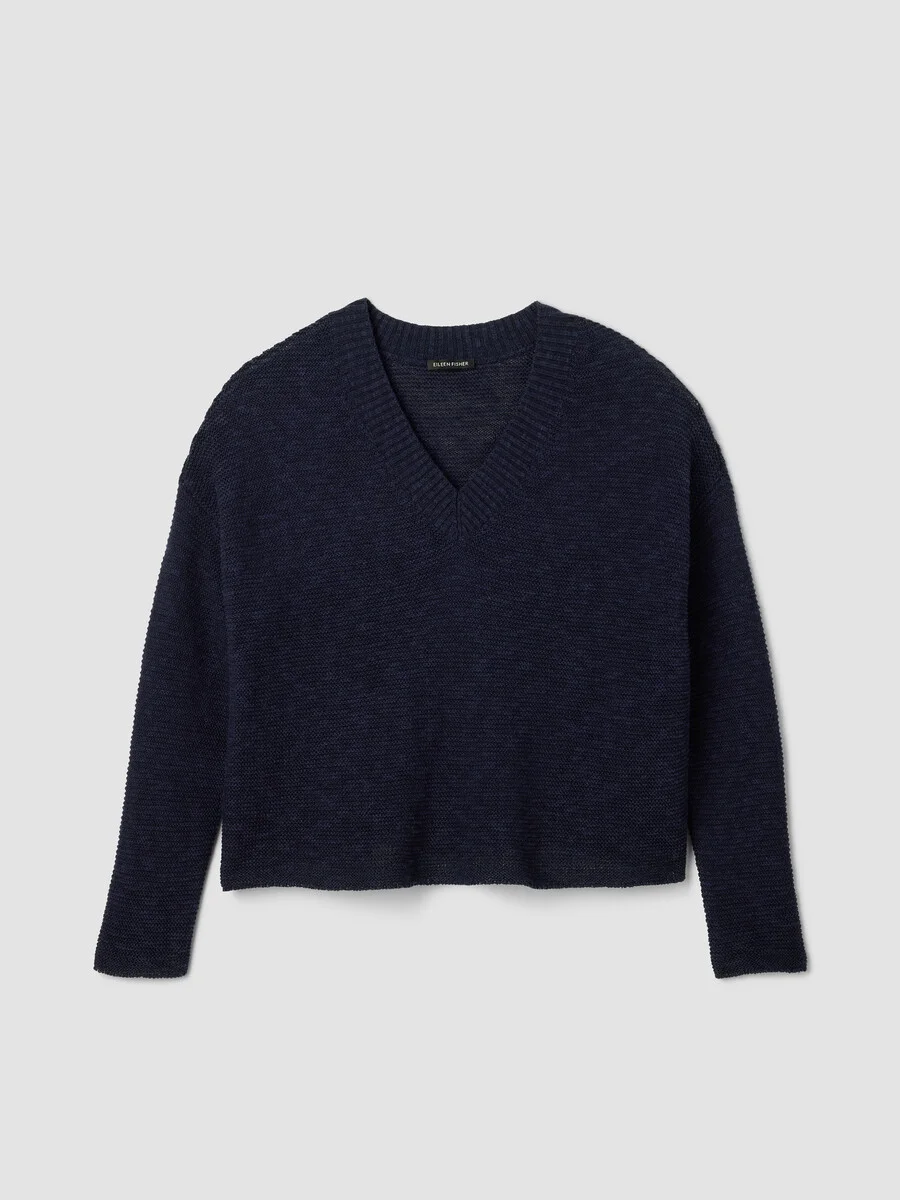 Organic Linen Cotton Slub V-Neck Top - 1