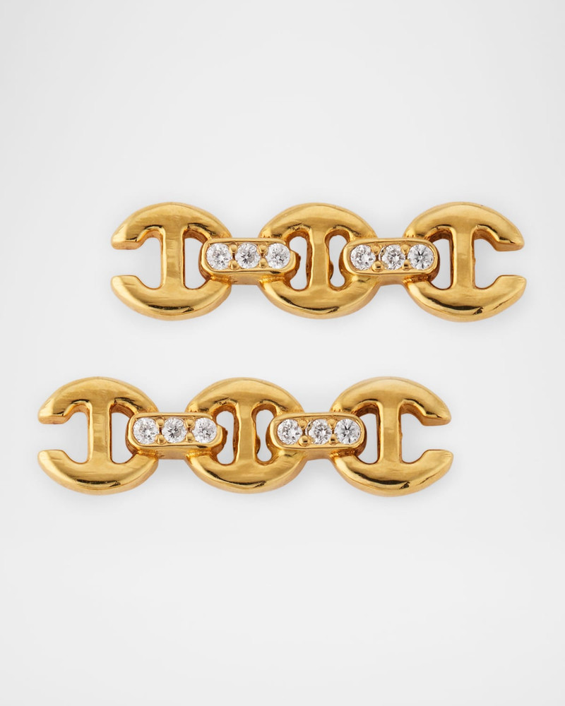 18K Yellow Gold 3mm Toggle Stud Earrings with Diamond Bridges 1