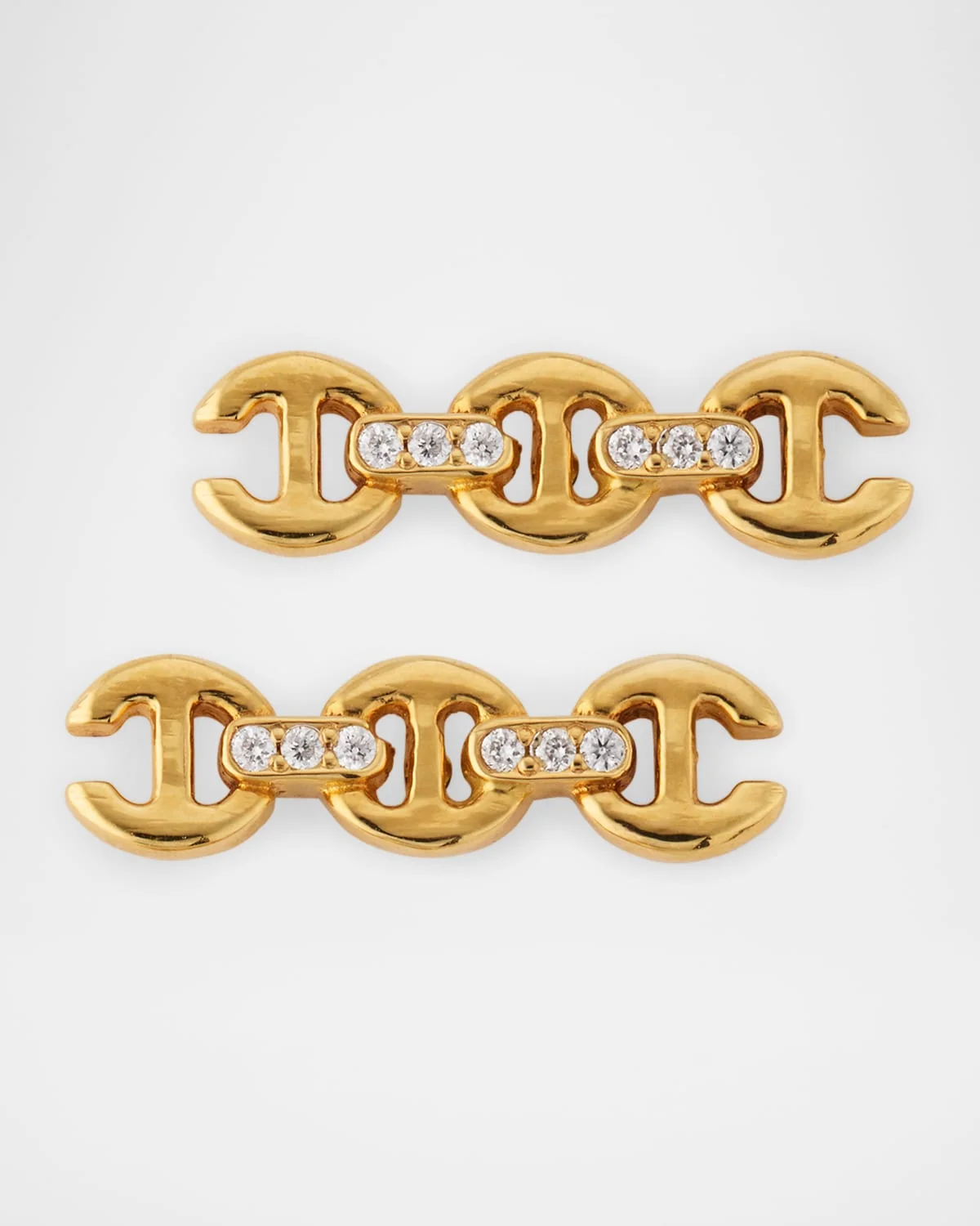 18K Yellow Gold 3mm Toggle Stud Earrings with Diamond Bridges - 1