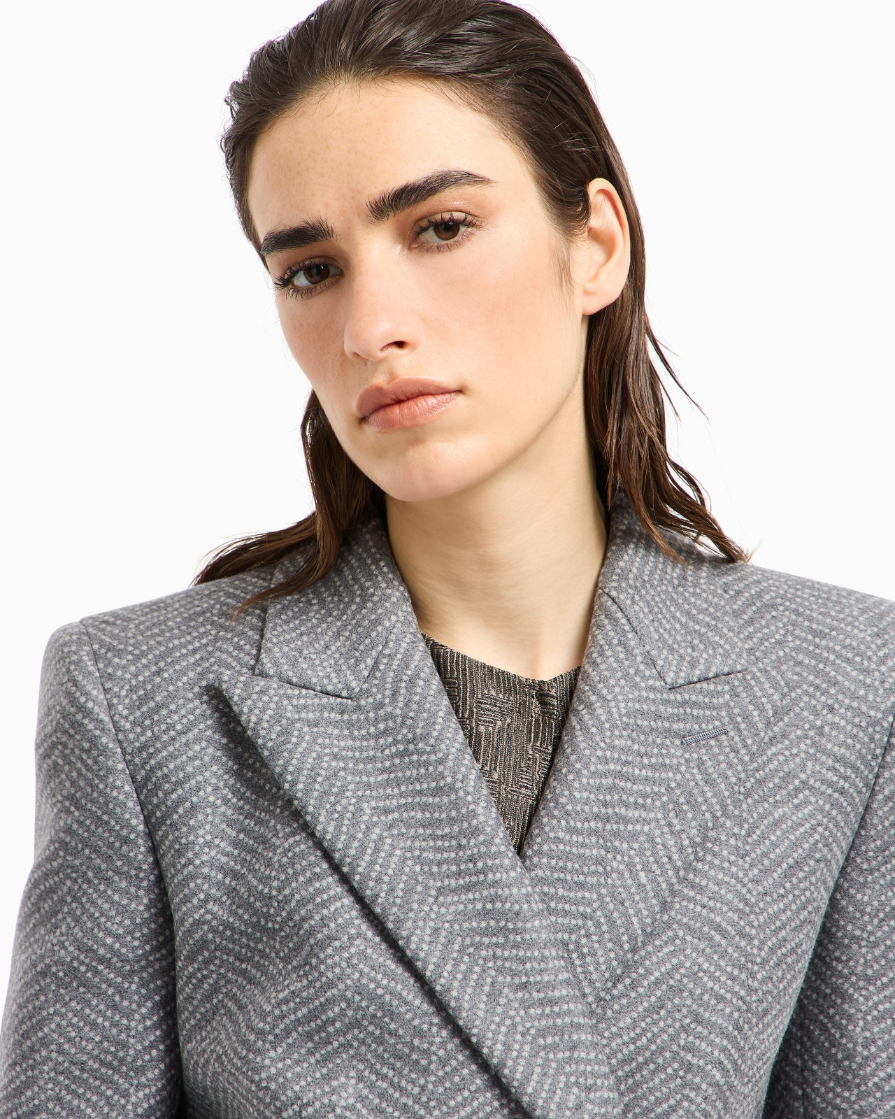 ASV DOUBLE-BREASTED JACKET IN VIRGIN WOOL AND CASHMERE CHEVRON JACQUARD - 5