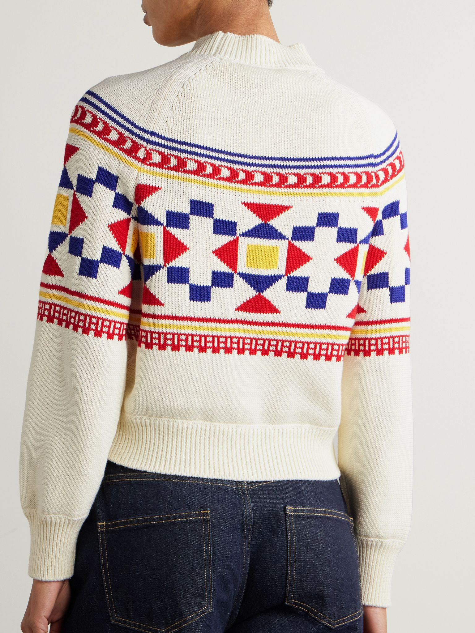 Lara intarsia-knit cotton-blend sweater Ecru - 3