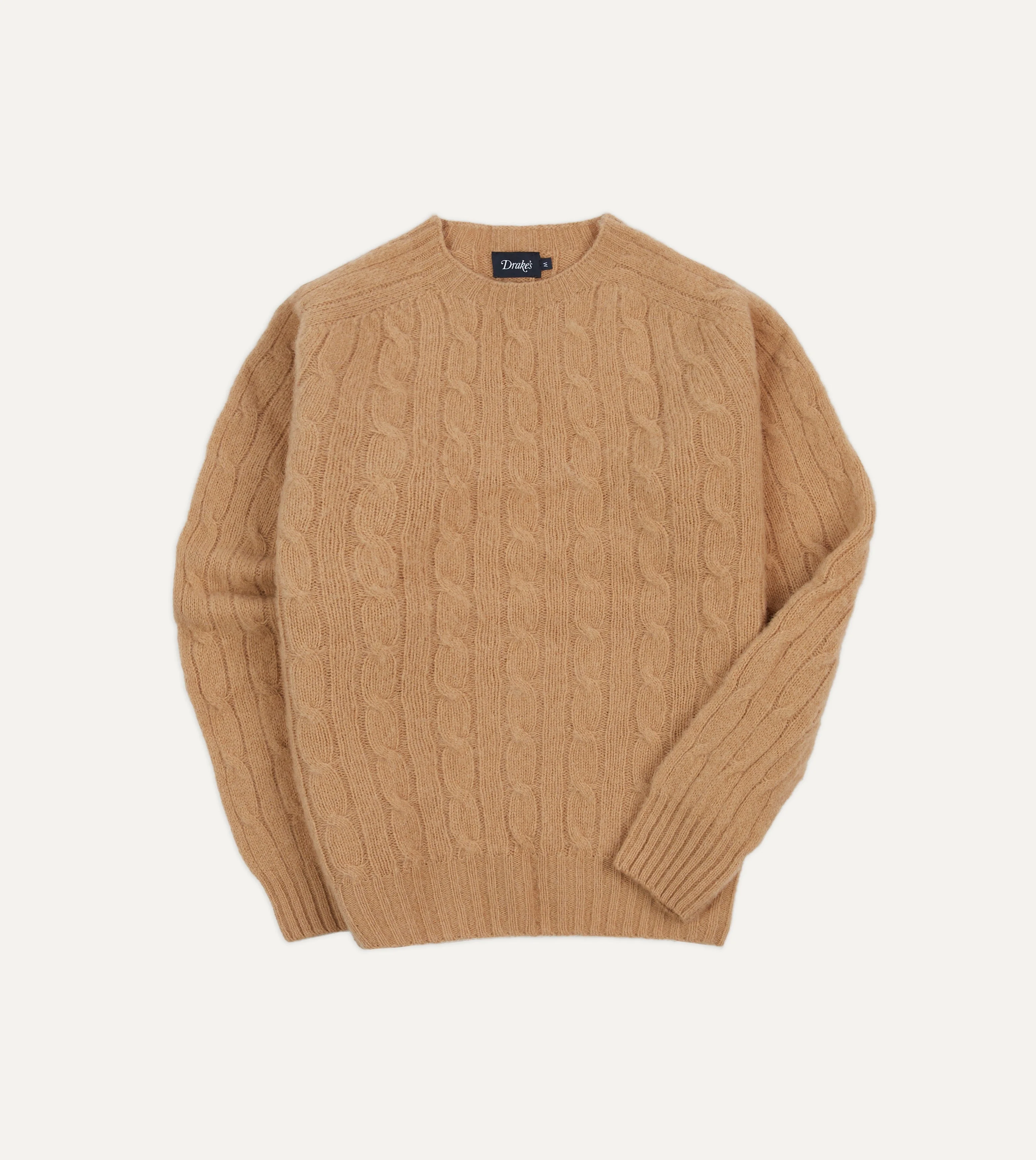 Wheat Brushed Shetland Cable Knit Crew Neck Jumper - 1