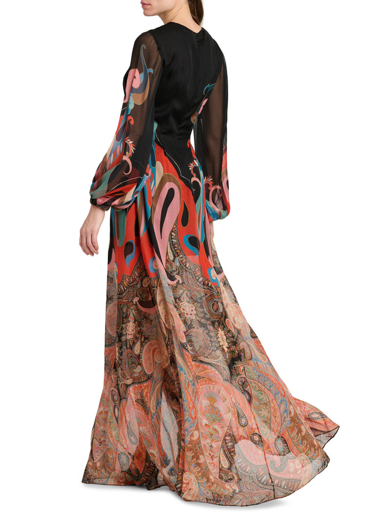 Women's Lotus Paisley Print A-Line Gown - Printed Black Base 5