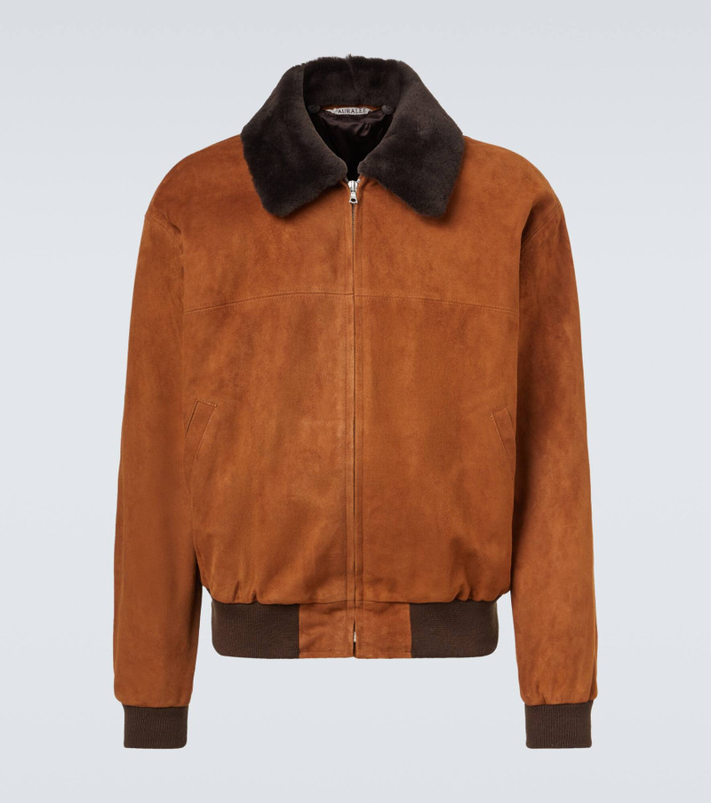 Shearling-trimmed suede aviator jacket 1