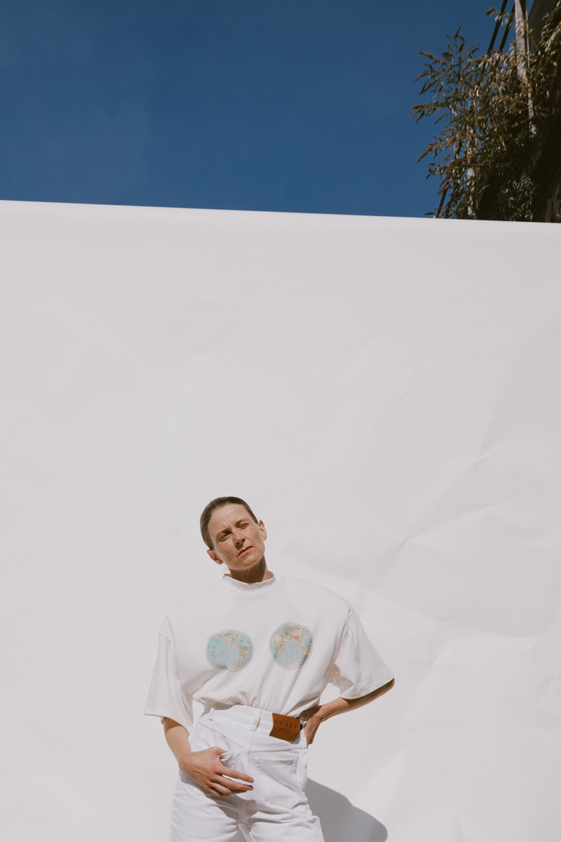 A.W.A.K.E. MODE HEMISPHERES MAP PRINTED VOLUMINOUS TEE WHITE outlook