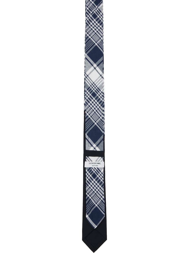Thom Browne Navy & White Classic Bias Combo Madras Check Tie outlook