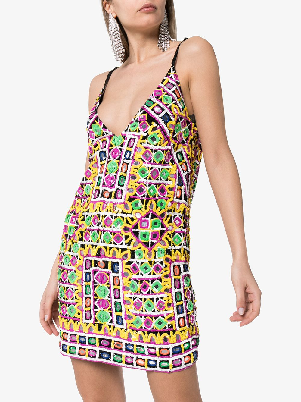 sequin-embellished patterned mini dress - 3