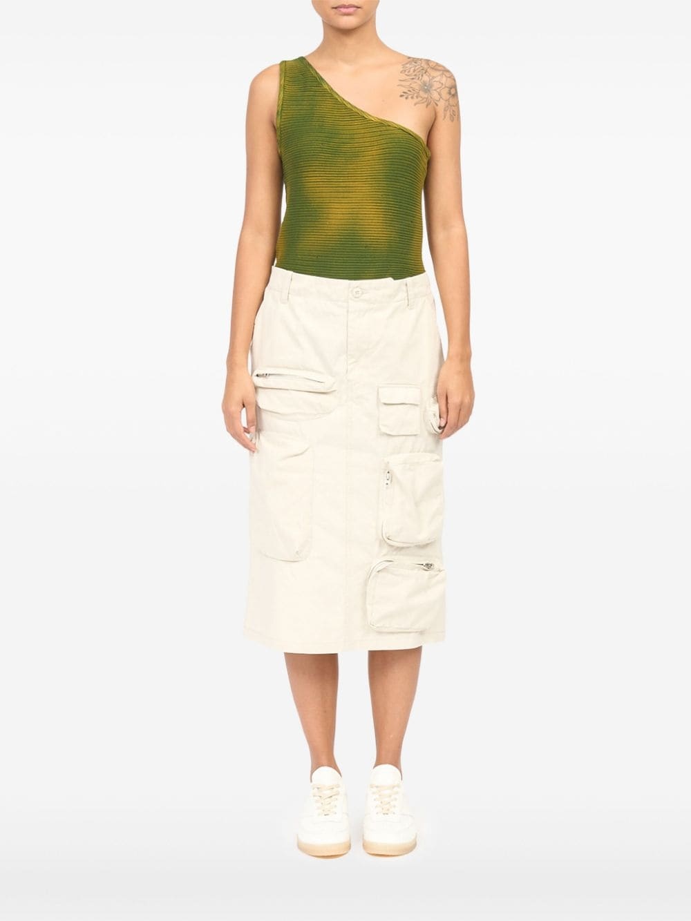 cotton gabardine midi cargo skirt - 2