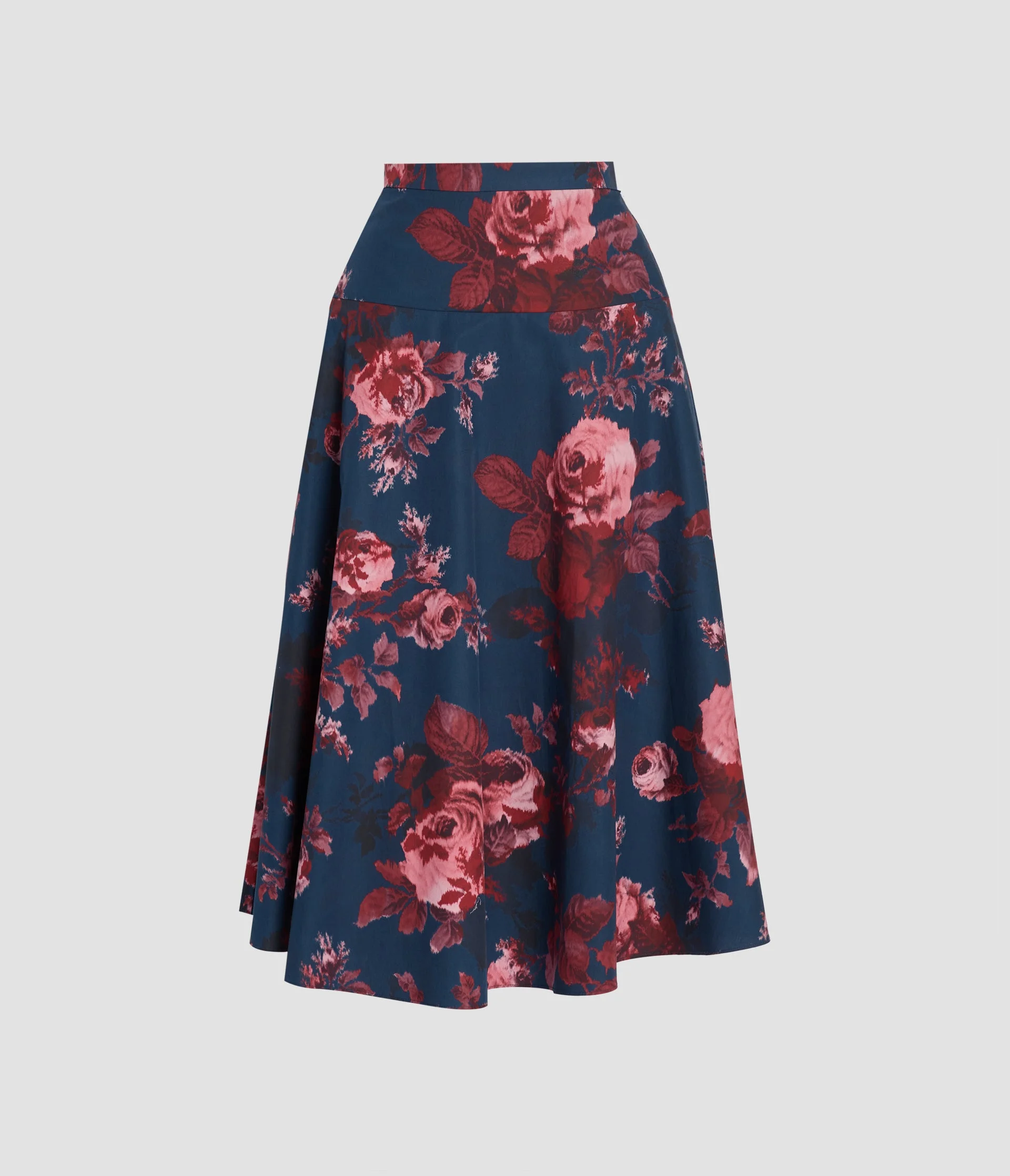 FLORAL COTTON POPLIN A-LINE MIDI SKIRT - 1