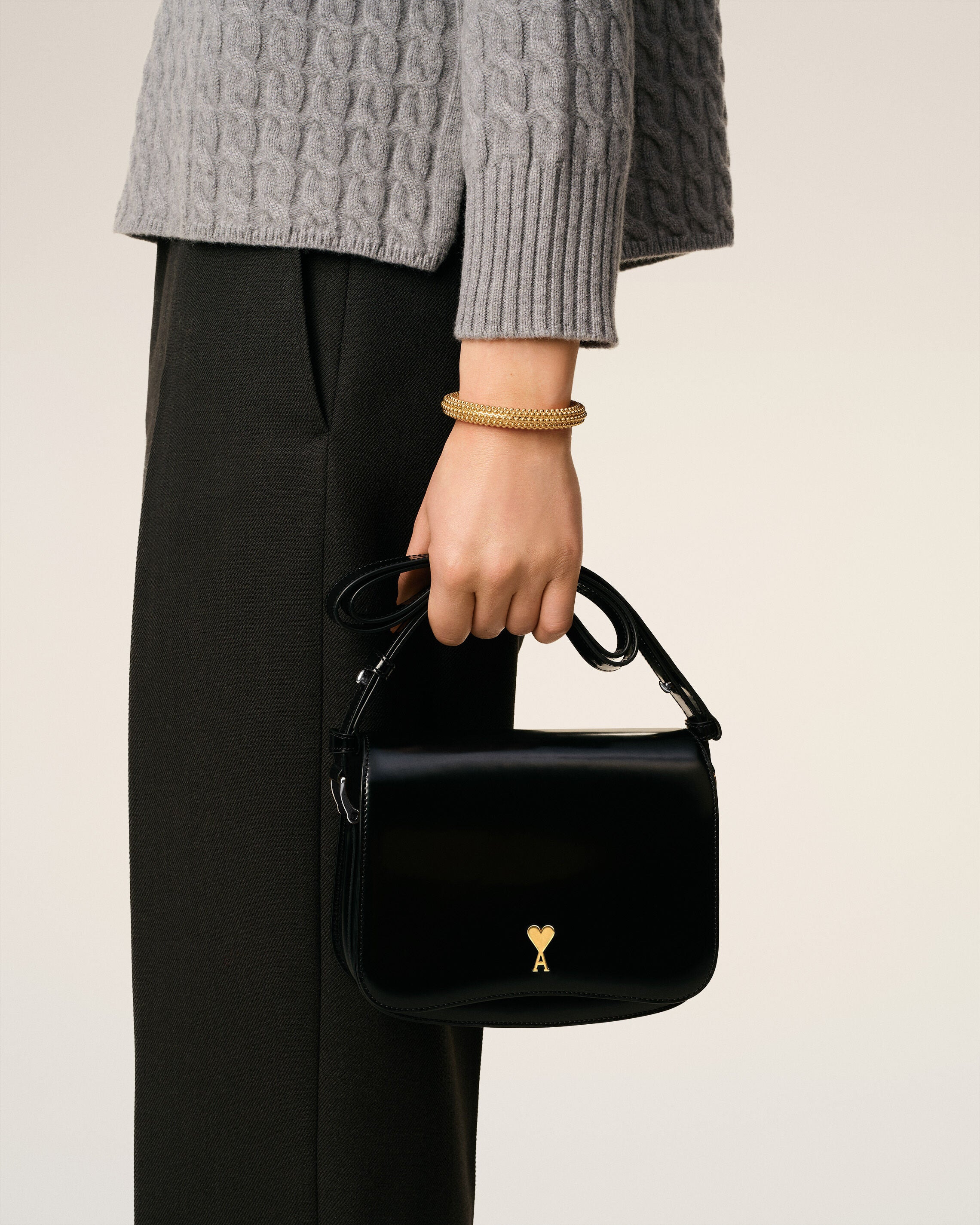 BLACK GLAZED LEATHER PARIS PARIS BAG - 2