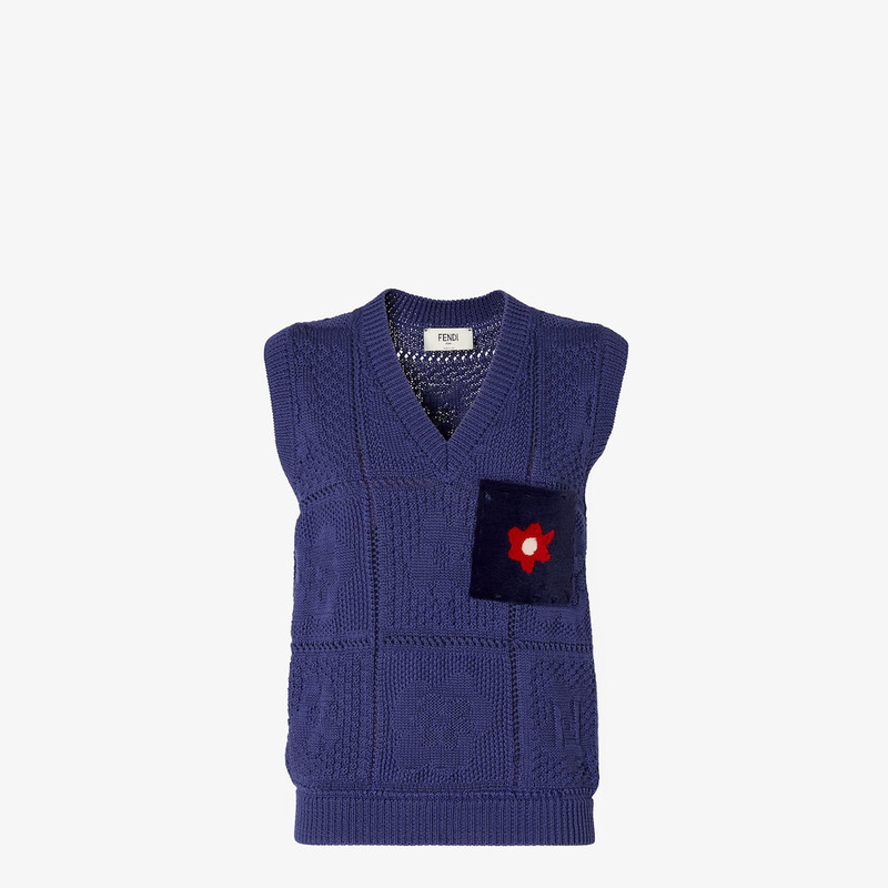 Vest Dark blue crocheted cotton vest 1