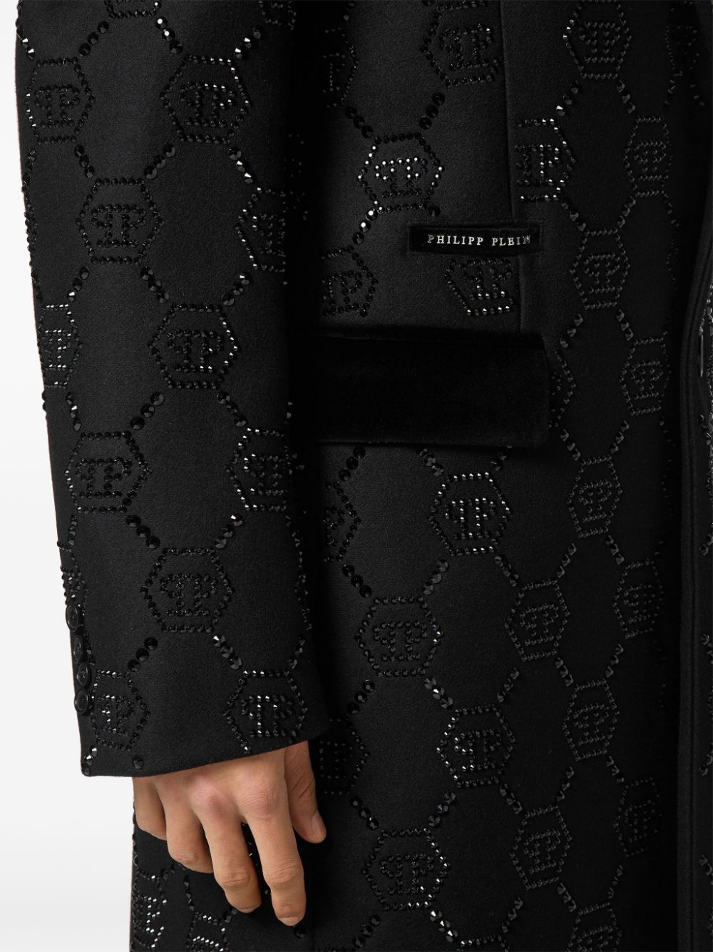 logo-embellished peak-lapels single-breasted coat - 5