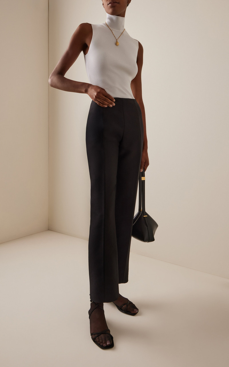 TOTEME Slim Wool-Silk Straight-Leg Pants black outlook